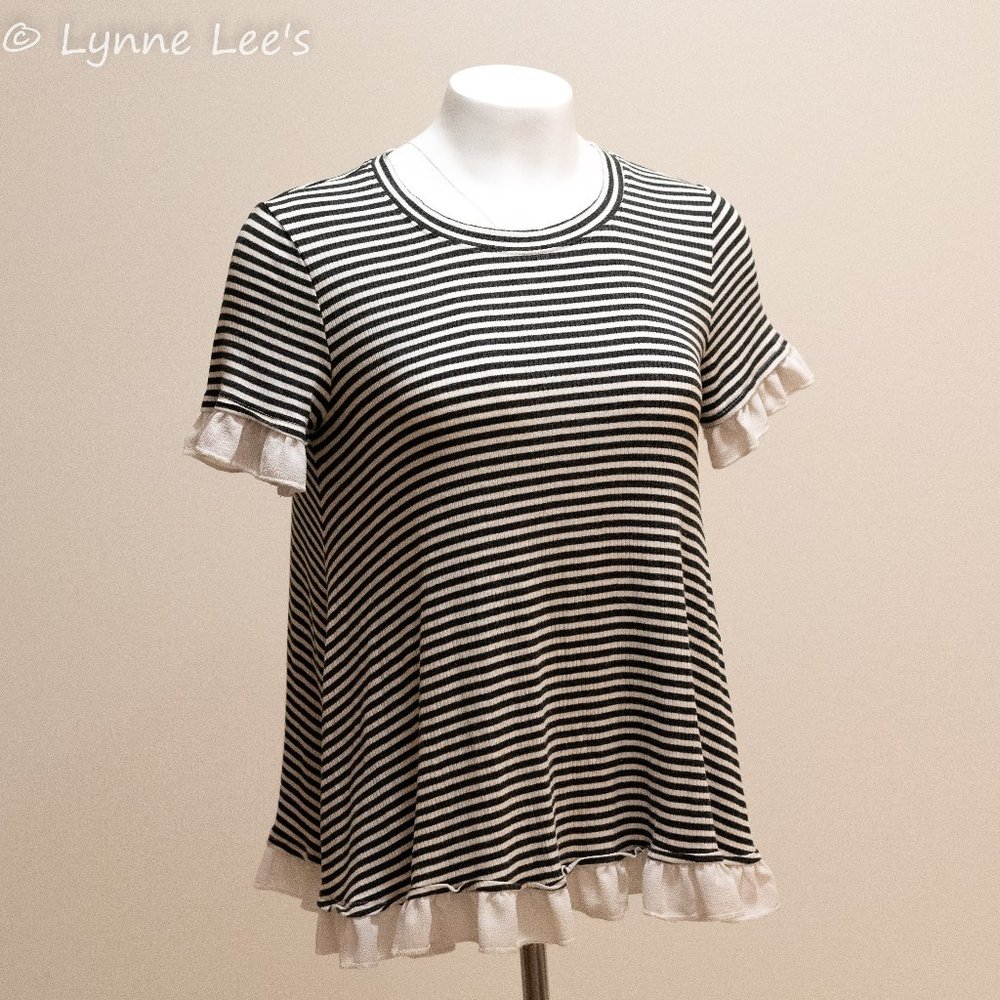 🍃Altar'd State Black Striped Lace Blouse